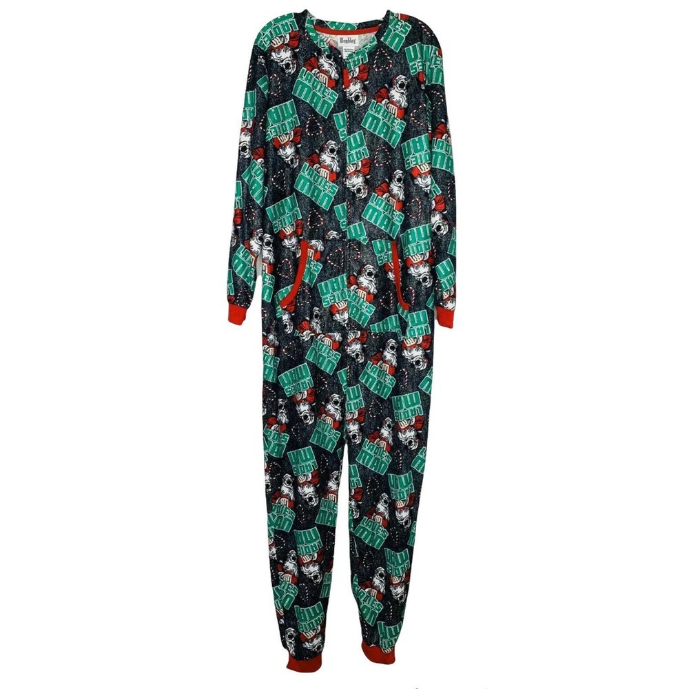 Mens Wembley Ladies Man One Piece Christmas Union Suit Flannel Pajamas Red S/M